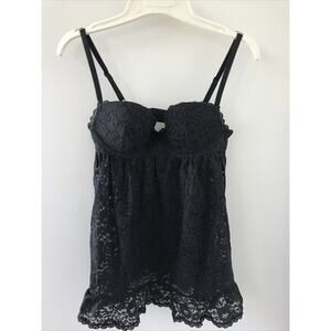 Victorias Secret Black Stretch Lace Camisole Cami Push Up Bra Lingerie Tank 34B